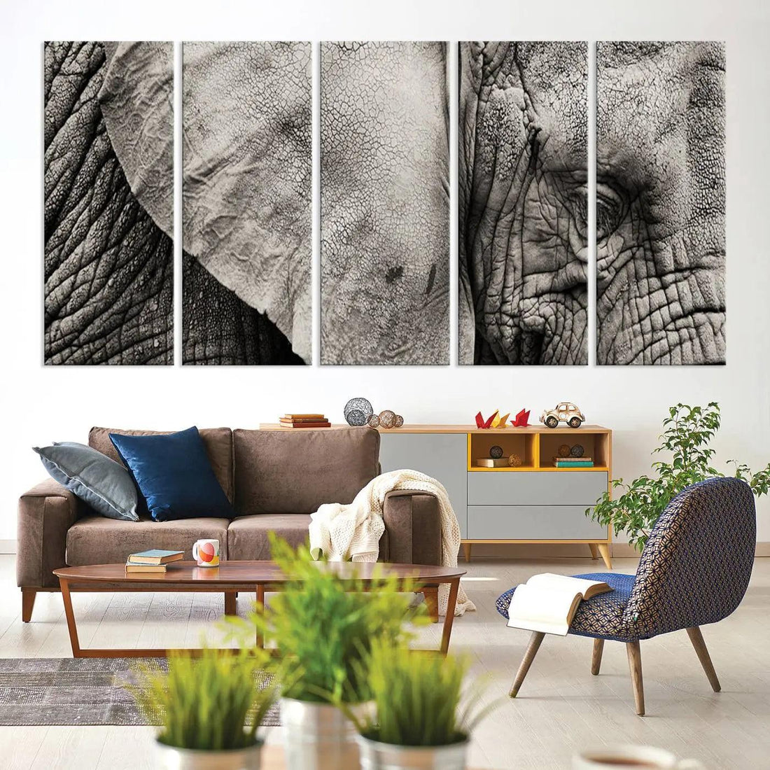 Wall Art Animal Canvas Print Close Up Elephant with Big Tusks