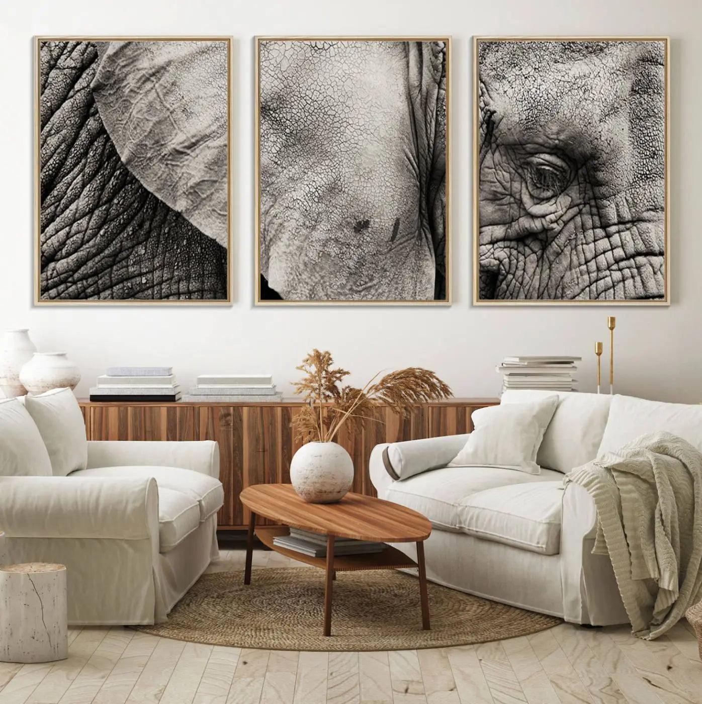 81193-MGV-FC-60X30-3P_Natural-Wall Art Animal Canvas Print Close Taken Elephant with Big Ivories