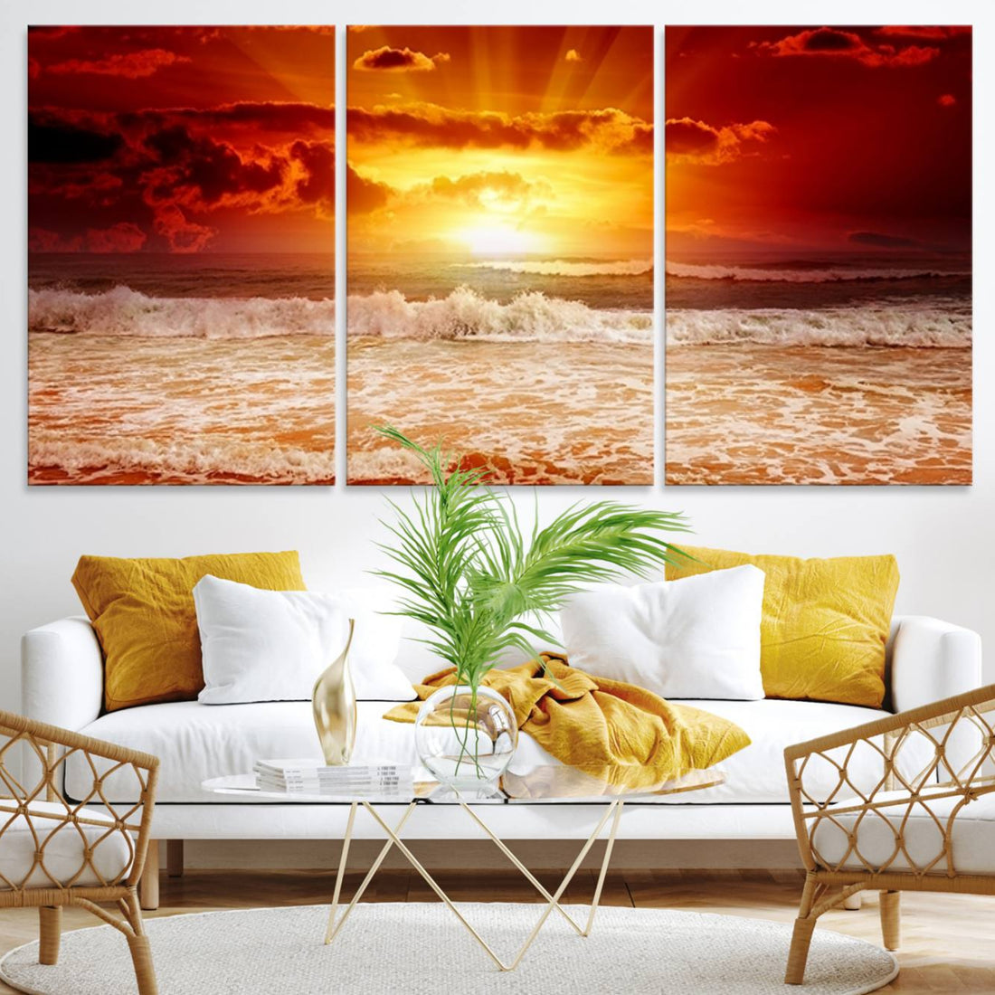 Wall Art Canvas Perfect Sunset Turns Colour of Sea and Sky to Red