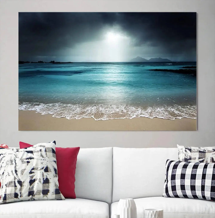 The "Wall Art Canvas Print Dark Beach with Clear Ocean" is a set of museum-quality canvases featuring a tranquil beach scene. Enjoy complimentary shipping for this stunning addition to your home decor.