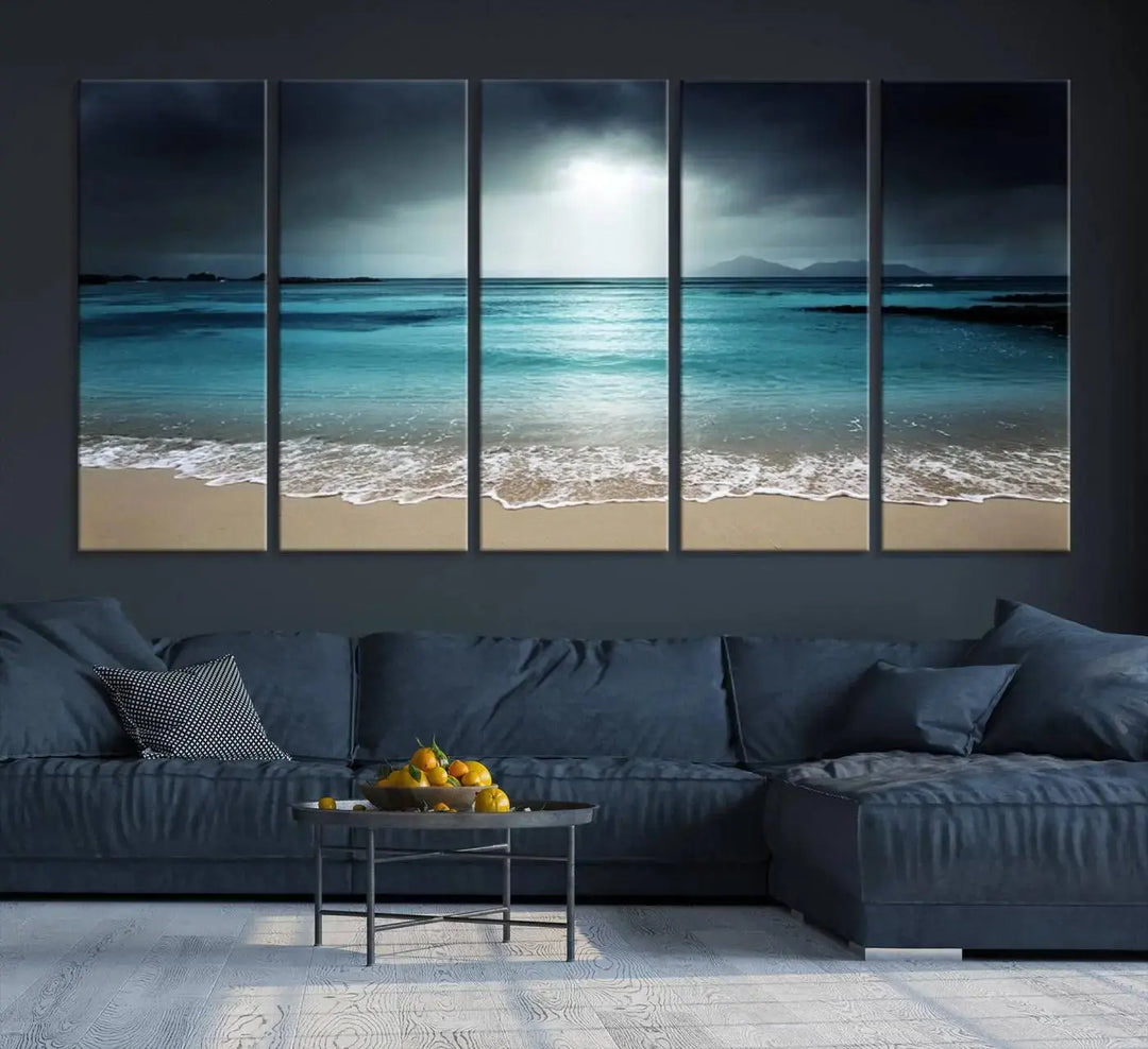 The "Wall Art Canvas Print Dark Beach with Clear Ocean" is a set of museum-quality canvases featuring a tranquil beach scene. Enjoy complimentary shipping for this stunning addition to your home decor.