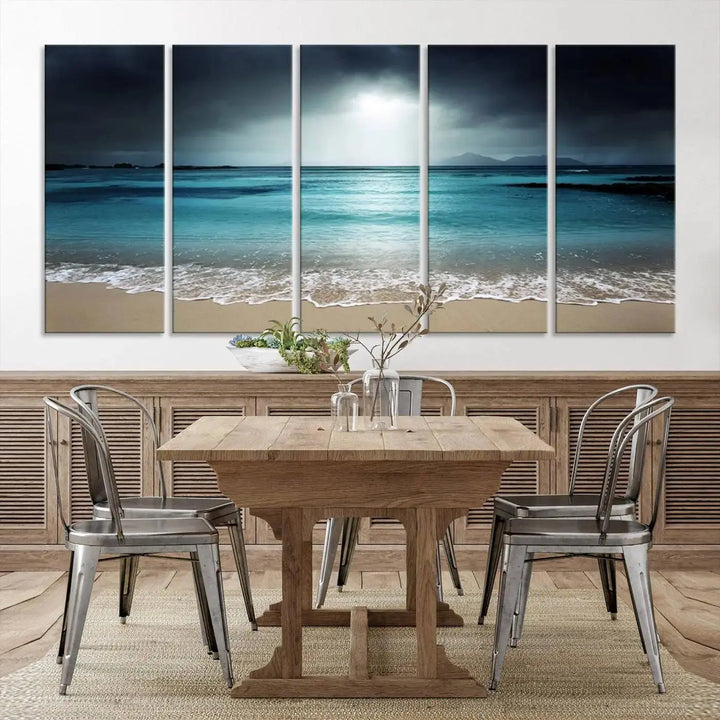 The "Wall Art Canvas Print Dark Beach with Clear Ocean" is a set of museum-quality canvases featuring a tranquil beach scene. Enjoy complimentary shipping for this stunning addition to your home decor.