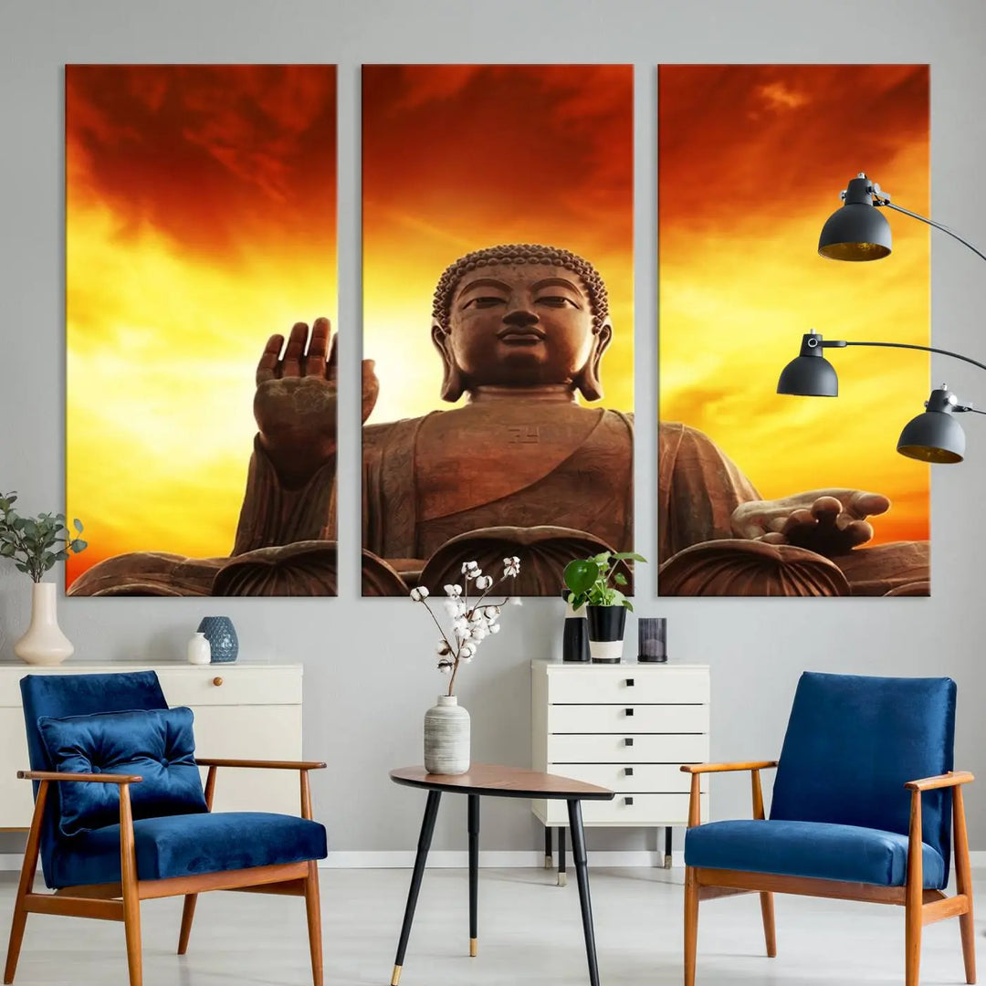 Wall Art Close up Buddha Statue at Sunset Canvas Print 