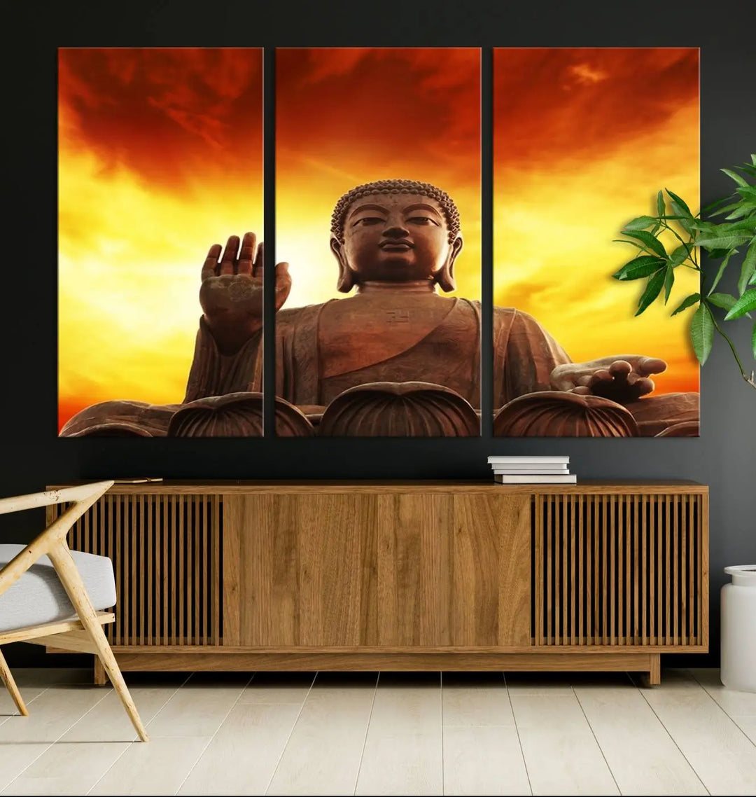 Wall Art Close up Buddha Statue at Sunset Canvas Print 