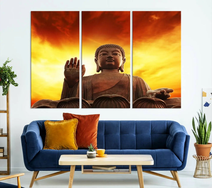 Wall Art Close up Buddha Statue at Sunset Canvas Print 