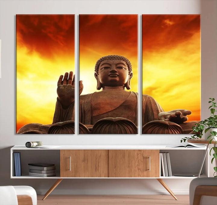 Wall Art Close up Buddha Statue at Sunset Canvas Print 