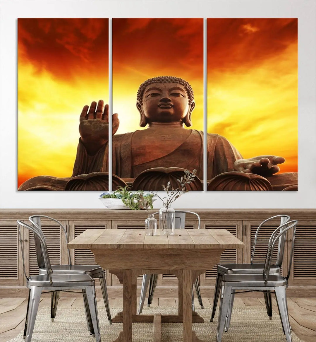 Wall Art Close up Buddha Statue at Sunset Canvas Print 