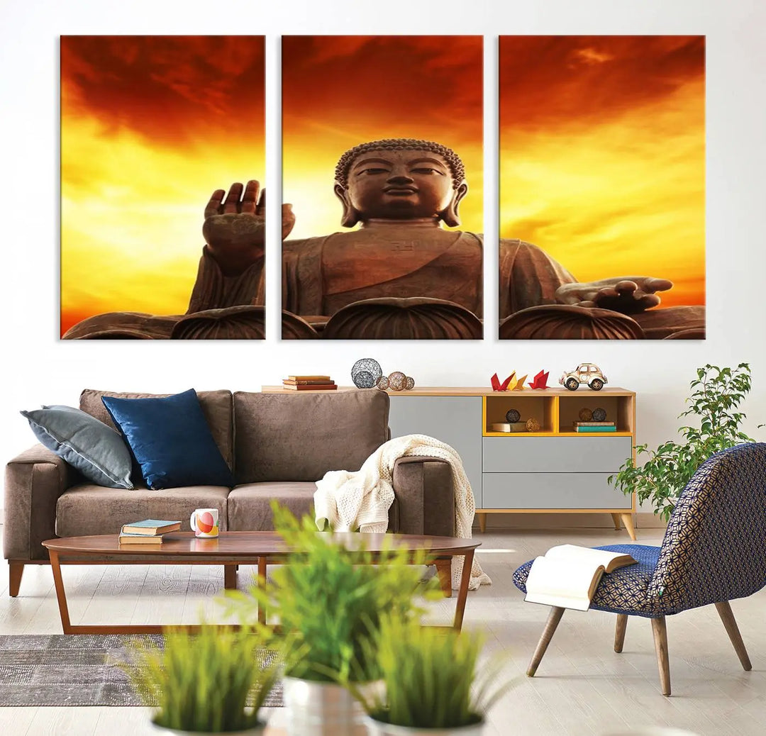 Wall Art Close up Buddha Statue at Sunset Canvas Print 