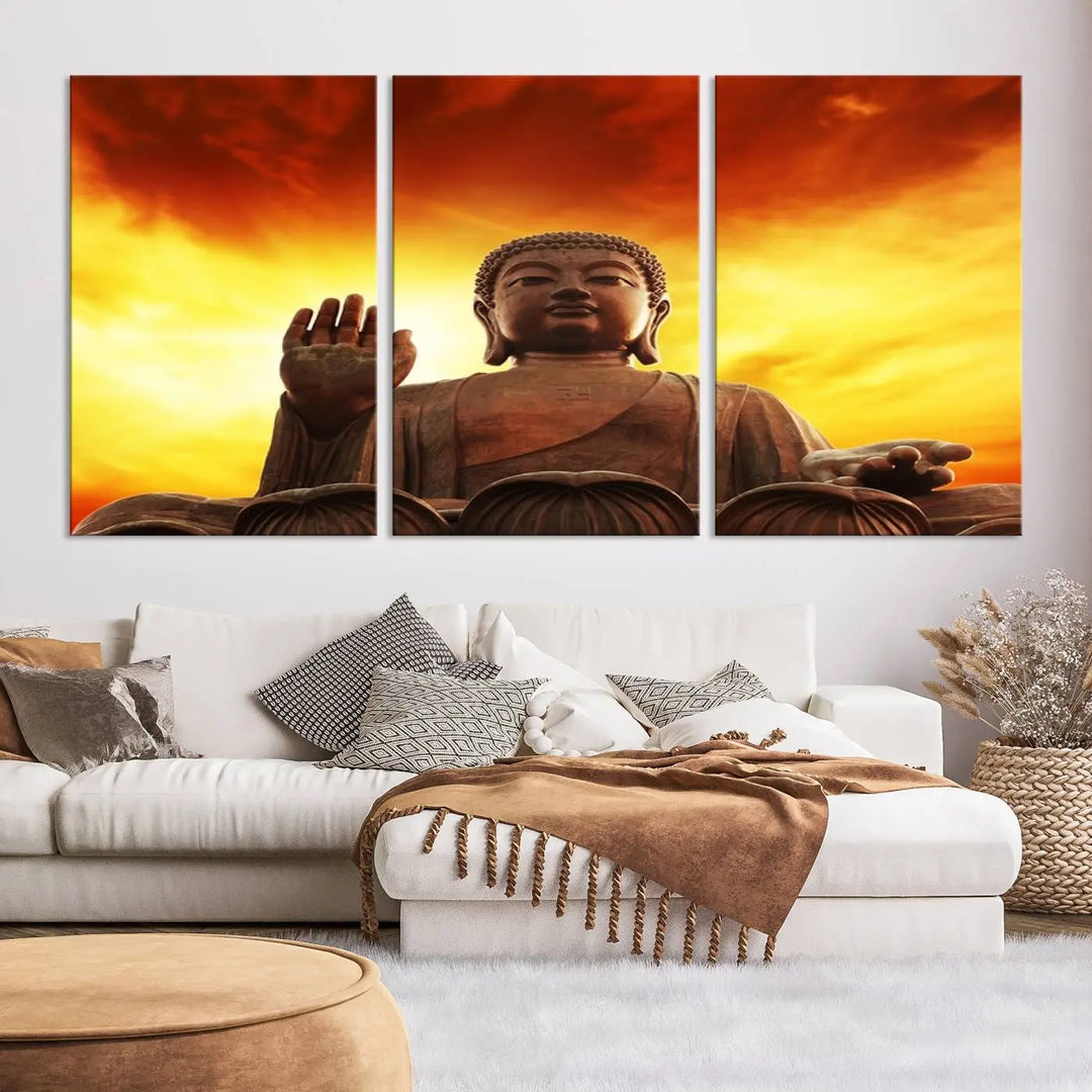 Wall Art Close up Buddha Statue at Sunset Canvas Print 