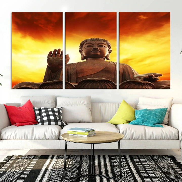 Wall Art Close up Buddha Statue at Sunset Canvas Print 