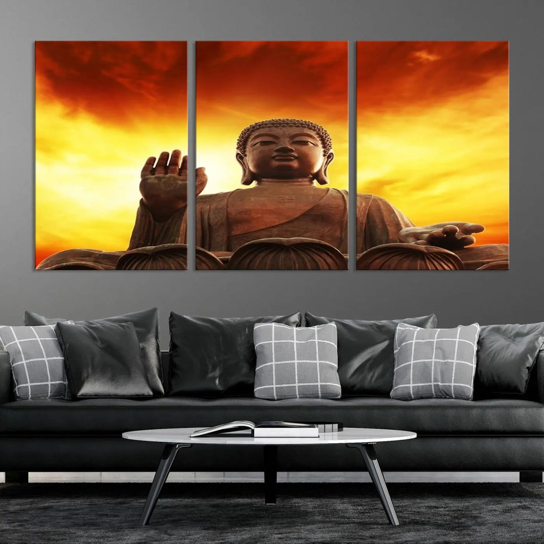 Wall Art Close up Buddha Statue at Sunset Canvas Print 