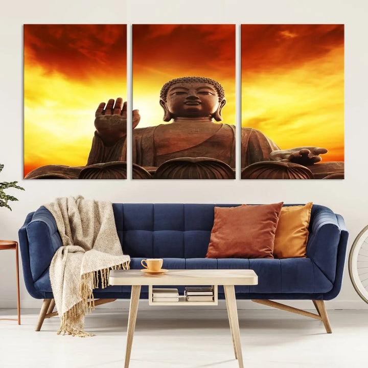 Wall Art Close up Buddha Statue at Sunset Canvas Print 