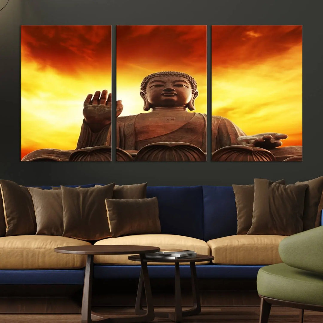 Wall Art Close up Buddha Statue at Sunset Canvas Print 