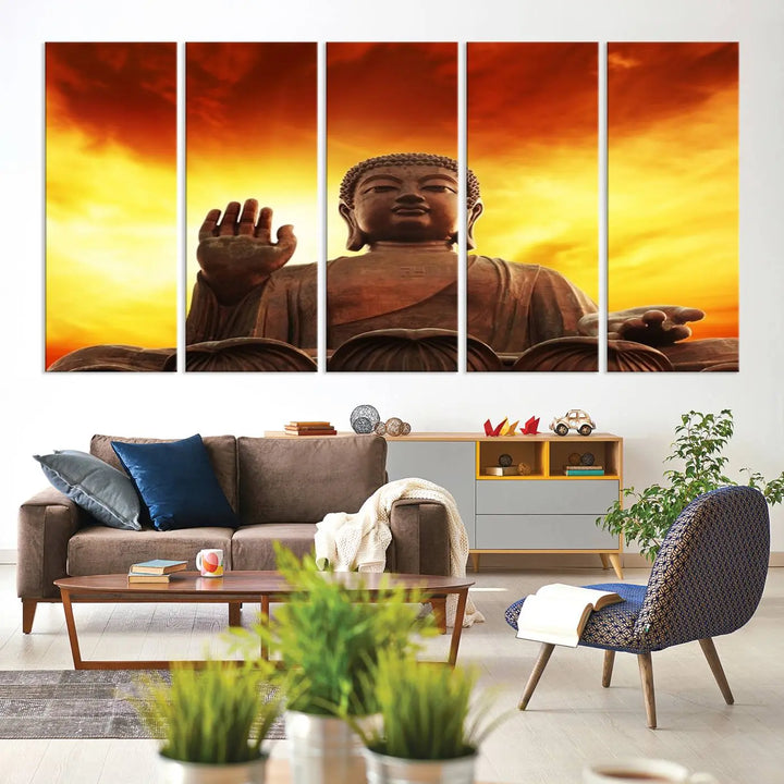 Wall Art Close up Buddha Statue at Sunset Canvas Print 