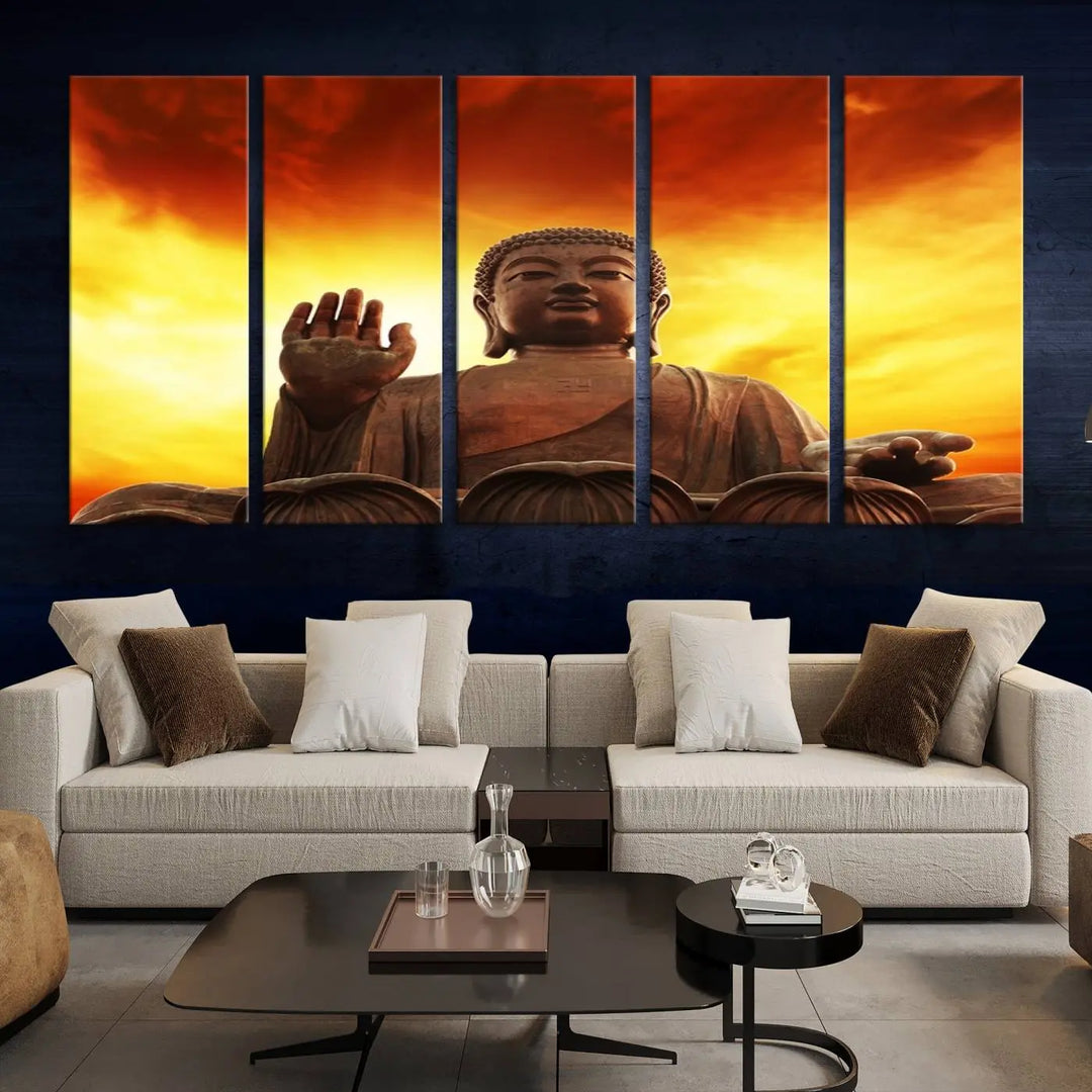 Wall Art Close up Buddha Statue at Sunset Canvas Print 