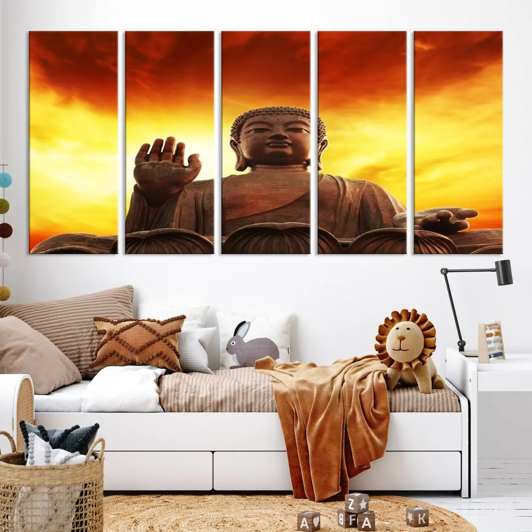 Wall Art Close up Buddha Statue at Sunset Canvas Print 