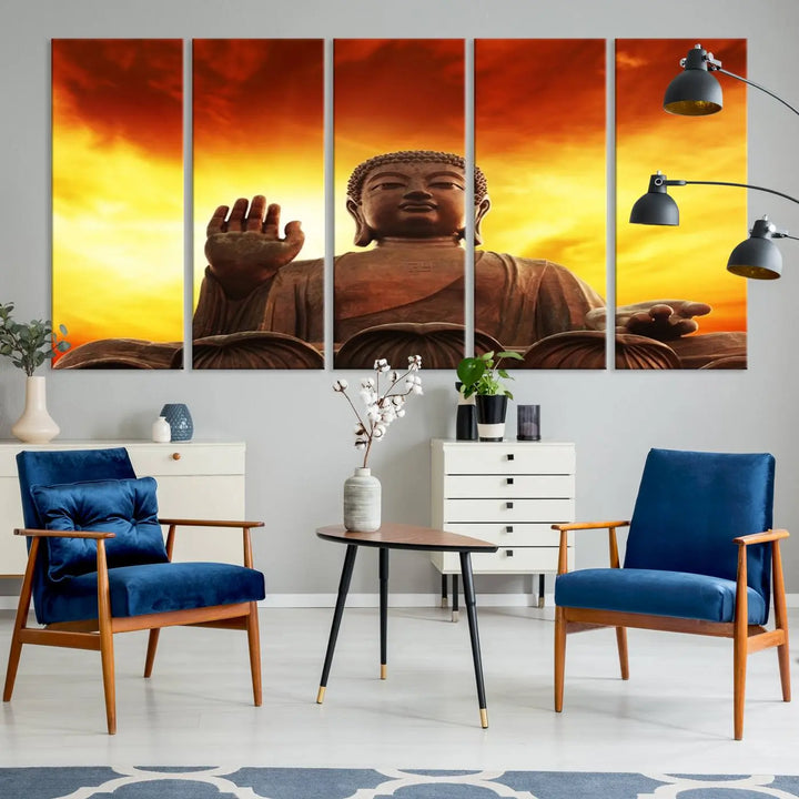 Wall Art Close up Buddha Statue at Sunset Canvas Print 