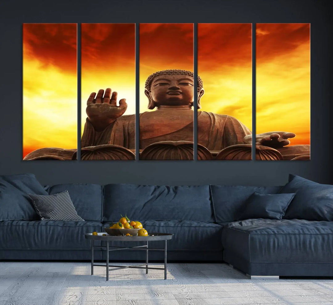 Wall Art Close up Buddha Statue at Sunset Canvas Print 