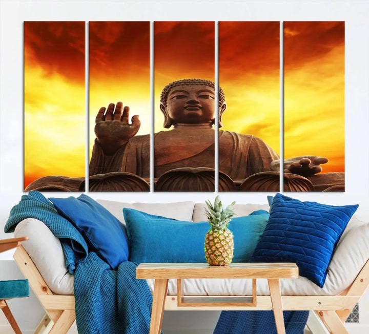 Wall Art Close up Buddha Statue at Sunset Canvas Print 