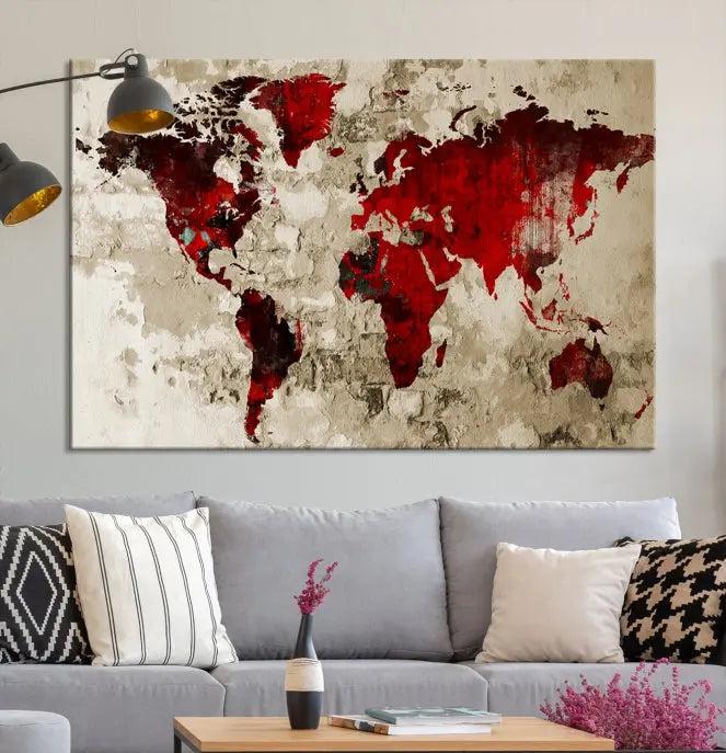 Wall Art Grunge Red World Map Canvas Print 