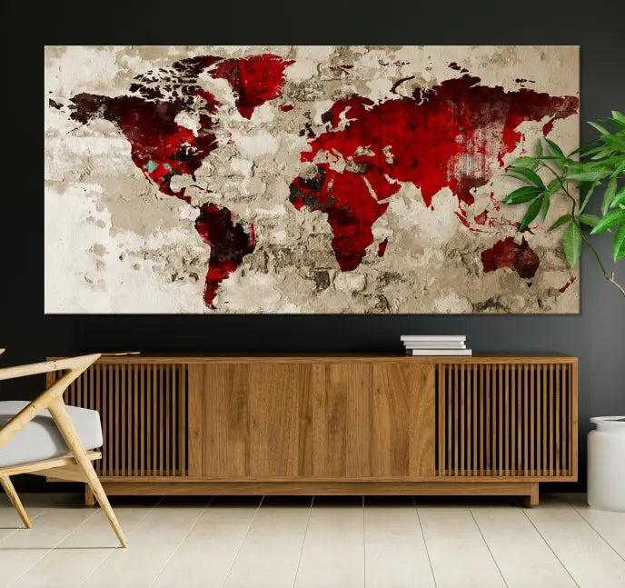 Wall Art Grunge Red World Map Canvas Print 