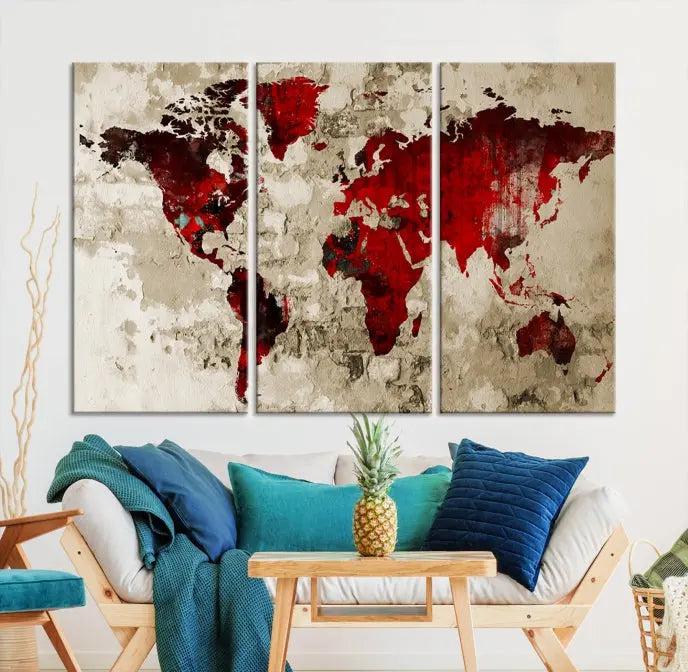 Wall Art Grunge Red World Map Canvas Print 