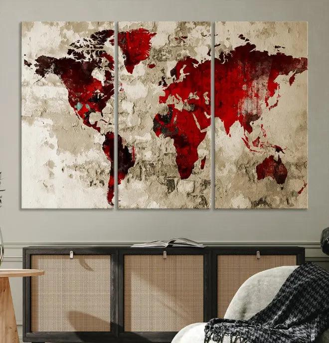 Wall Art Grunge Red World Map Canvas Print 