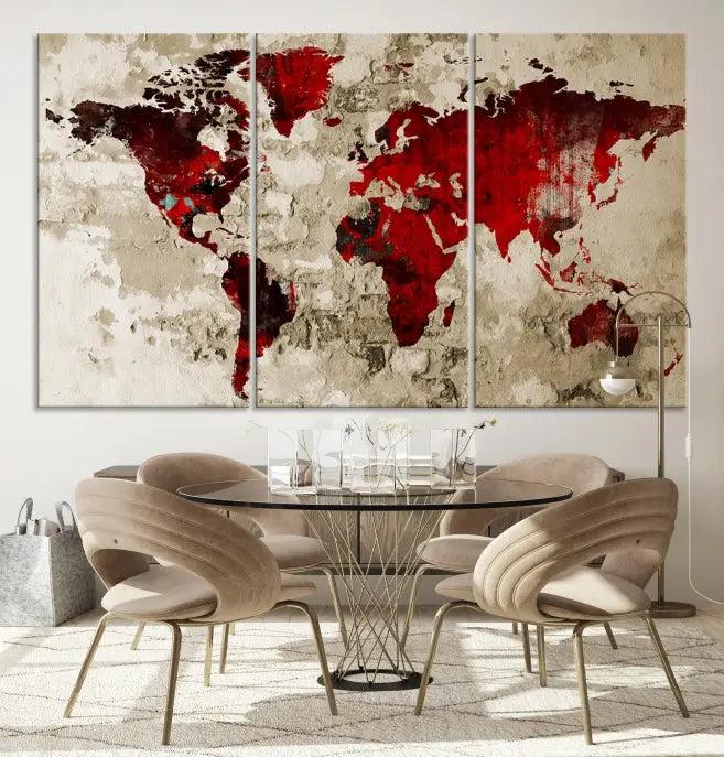 Wall Art Grunge Red World Map Canvas Print 