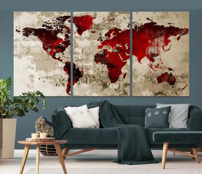 Wall Art Grunge Red World Map Canvas Print 