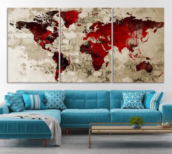 Wall Art Grunge Red World Map Canvas Print 