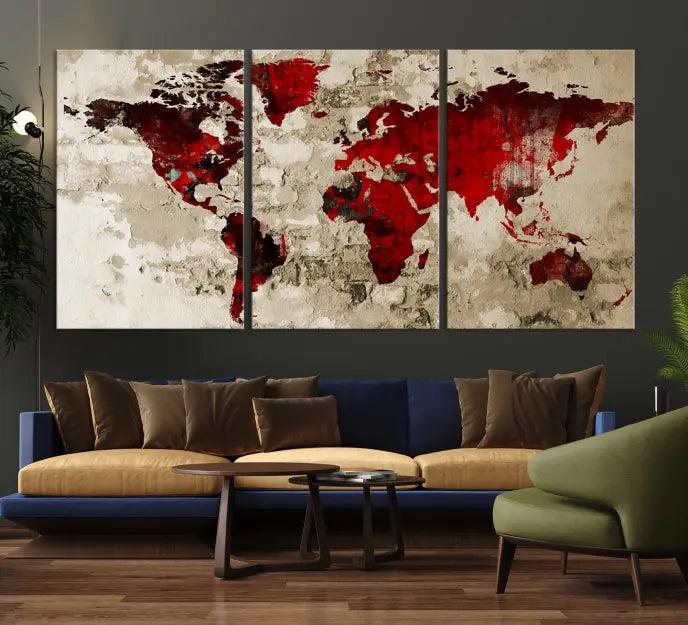 Wall Art Grunge Red World Map Canvas Print 