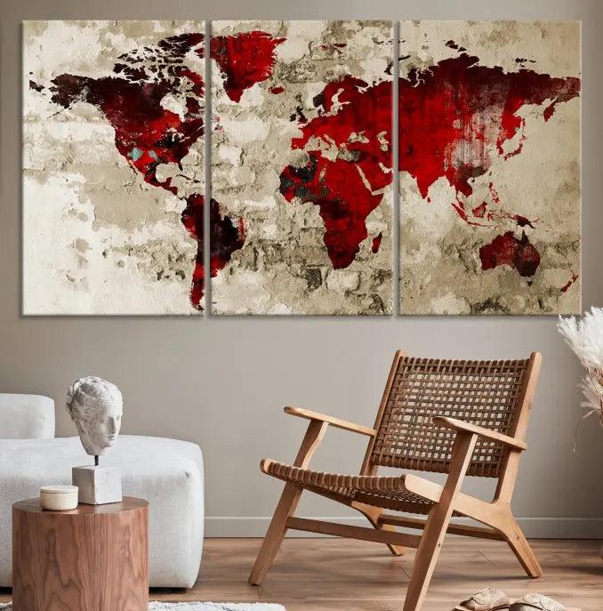 Wall Art Grunge Red World Map Canvas Print 