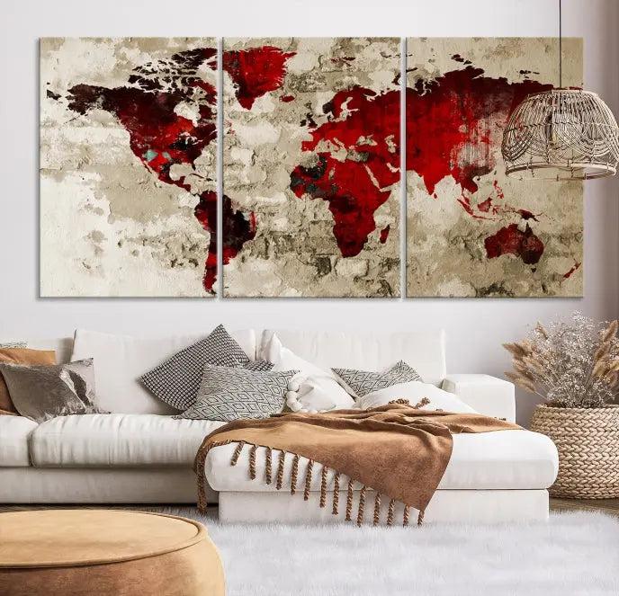 Wall Art Grunge Red World Map Canvas Print 