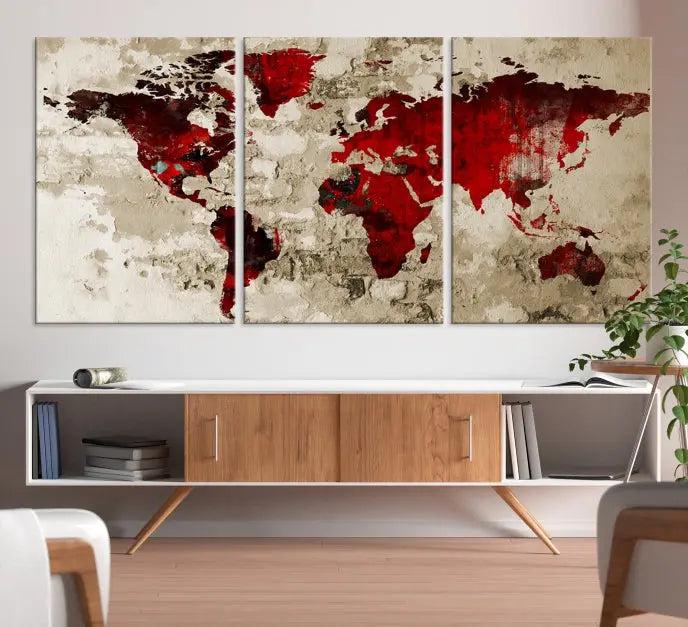 Wall Art Grunge Red World Map Canvas Print 