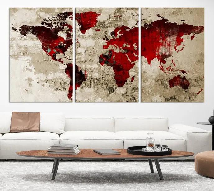 Wall Art Grunge Red World Map Canvas Print 