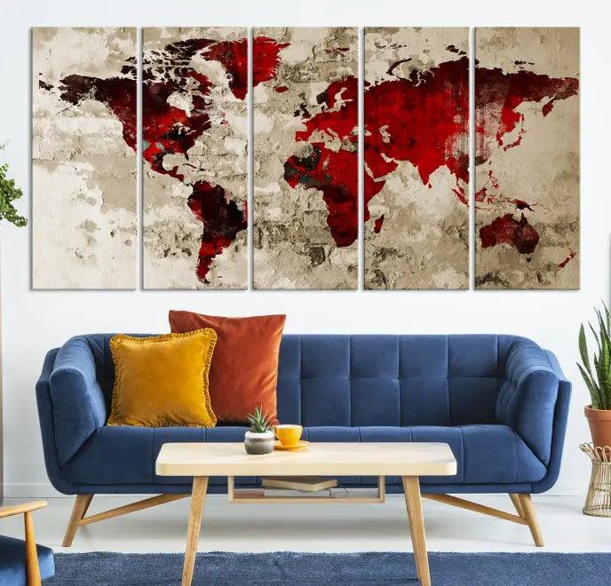 Wall Art Grunge Red World Map Canvas Print 