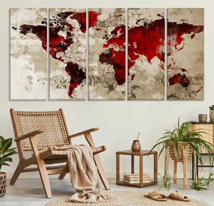 Wall Art Grunge Red World Map Canvas Print 