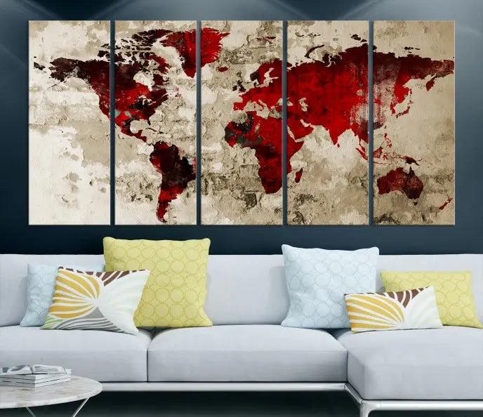 Wall Art Grunge Red World Map Canvas Print 