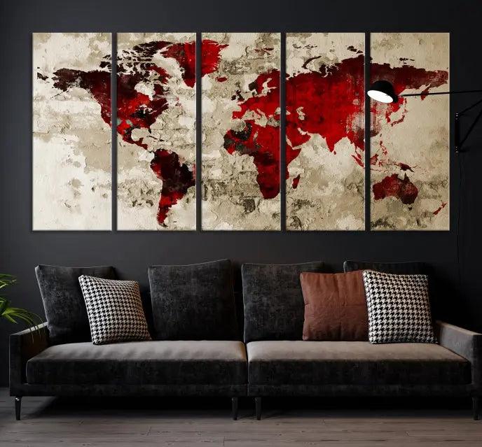 Wall Art Grunge Red World Map Canvas Print 