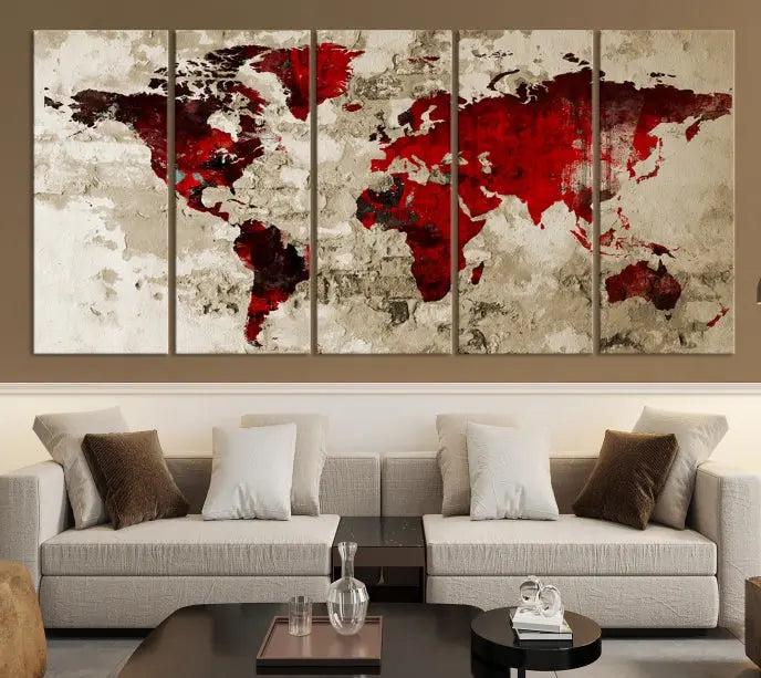 Wall Art Grunge Red World Map Canvas Print 