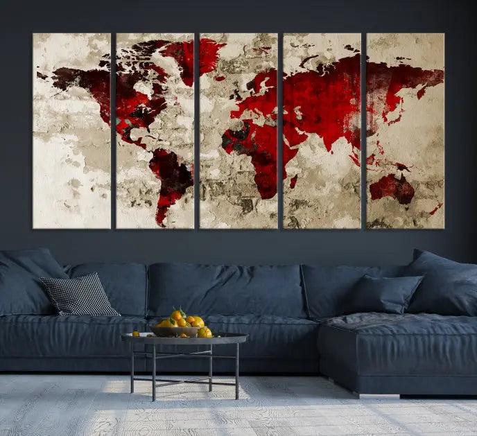 Wall Art Grunge Red World Map Canvas Print 