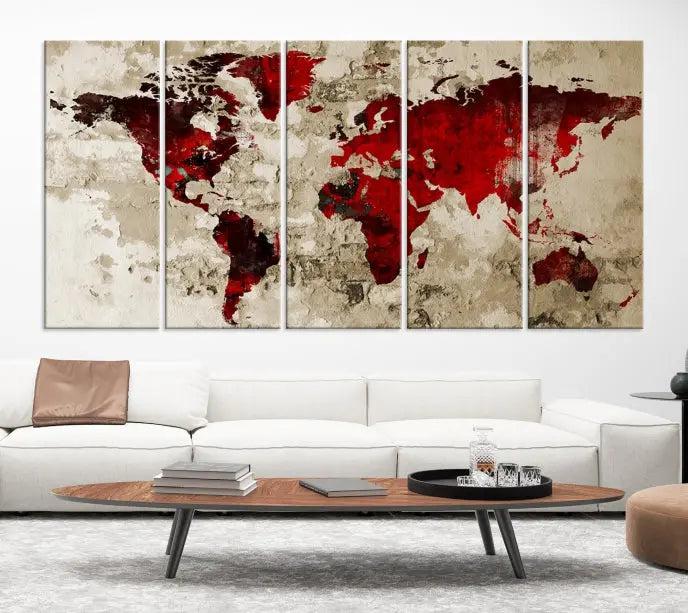 Wall Art Grunge Red World Map Canvas Print 