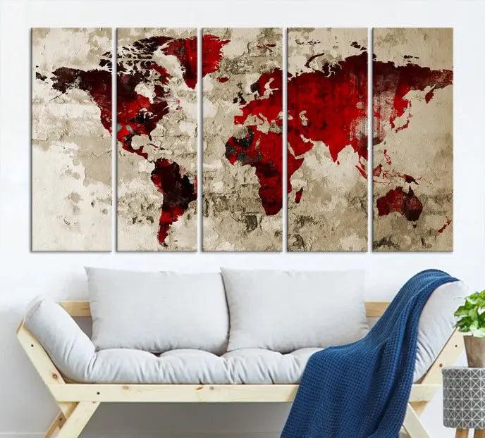 Wall Art Grunge Red World Map Canvas Print 