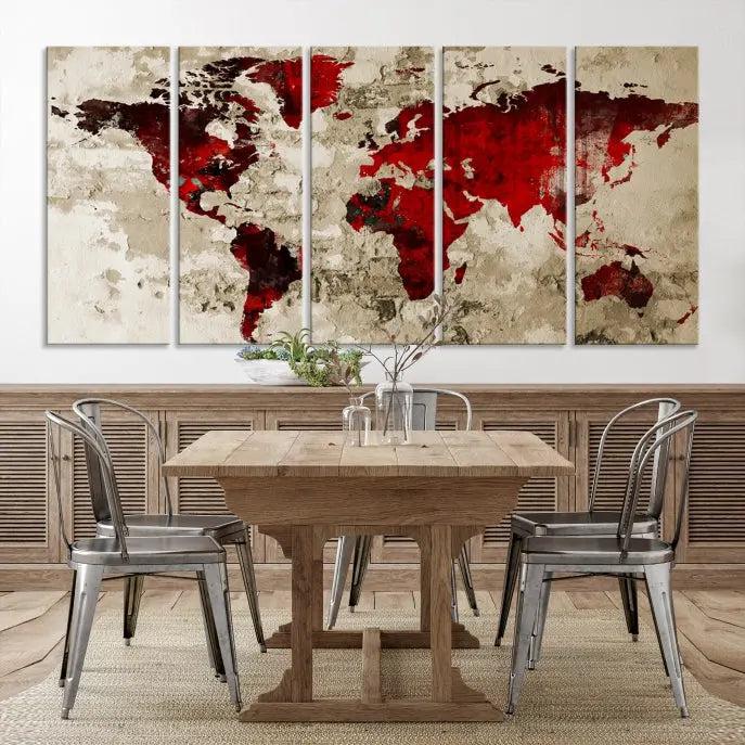 Wall Art Grunge Red World Map Canvas Print 