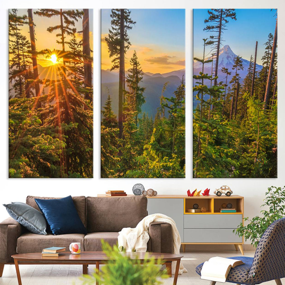 Wall Art Landscape Canvas Print Red Leaves on Trees on Red Ground