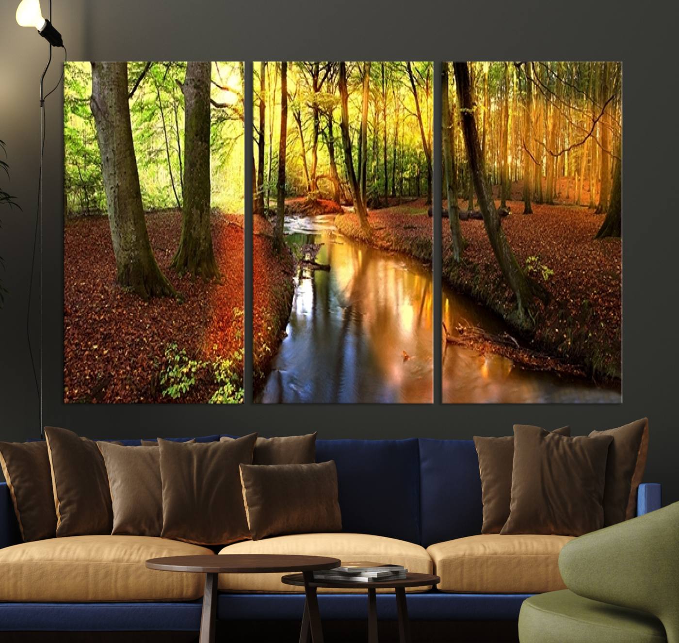 38124-MGV-CV-36X24-Wall Art Landscape Canvas Print Small River Inside Colorful Forest