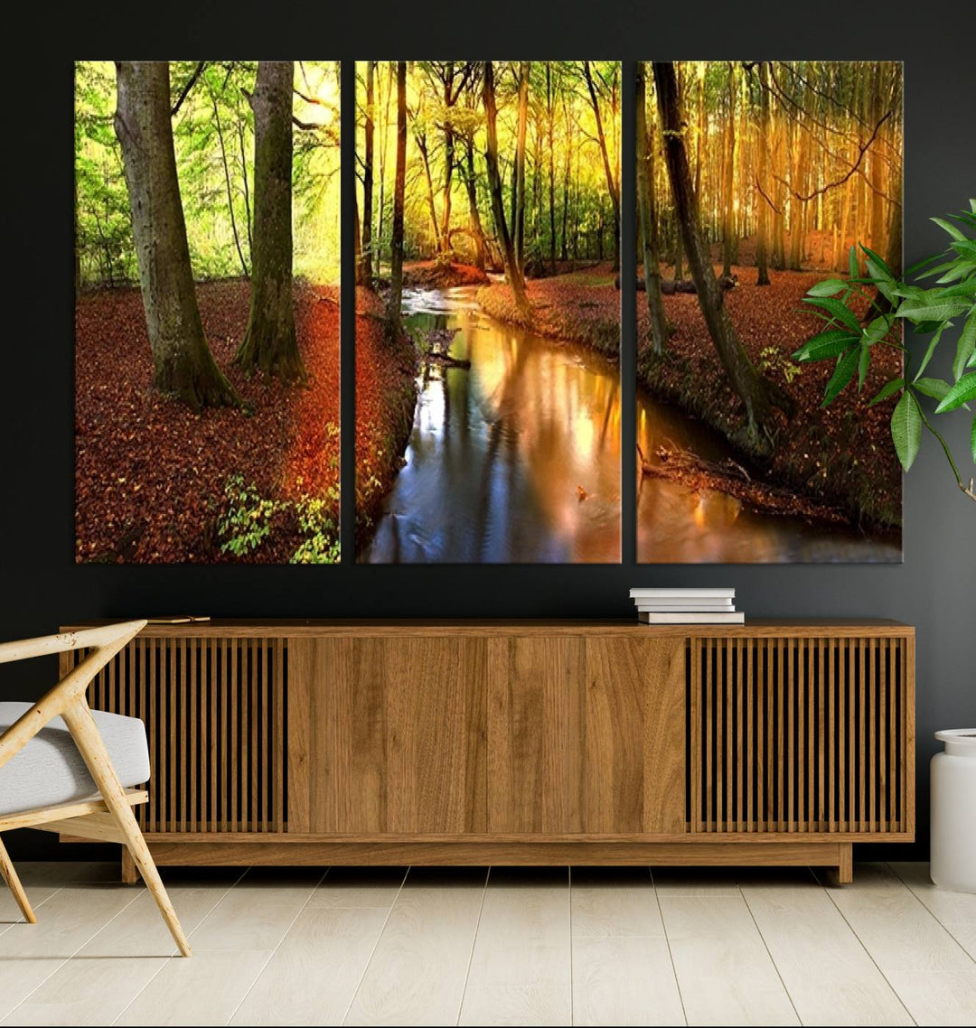 Wall Art Landscape Canvas Print Small River Inside Colorful Forest