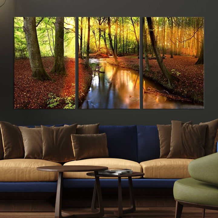Wall Art Landscape Canvas Print Small River Inside Colorful Forest