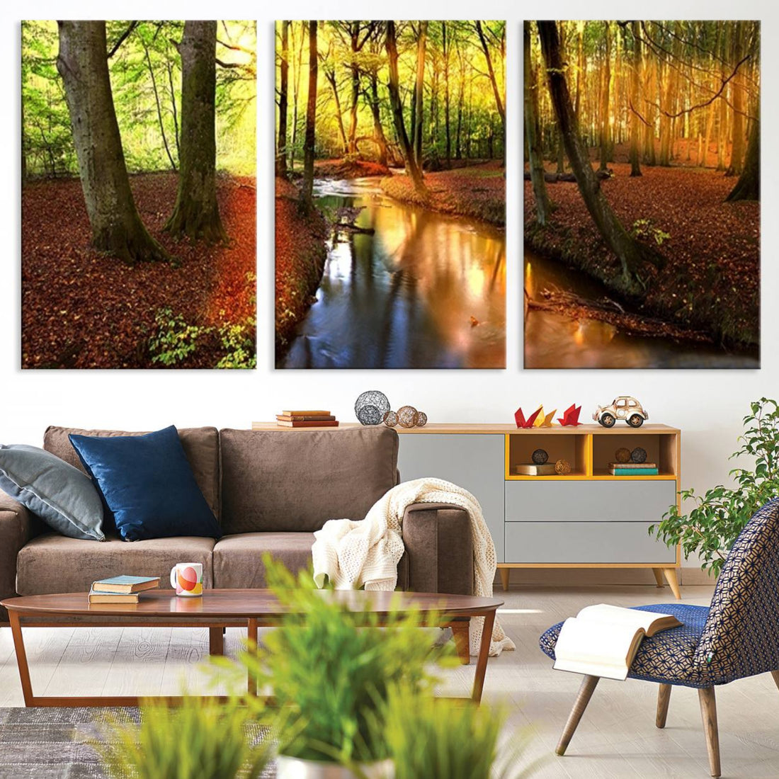 Wall Art Landscape Canvas Print Small River Inside Colorful Forest