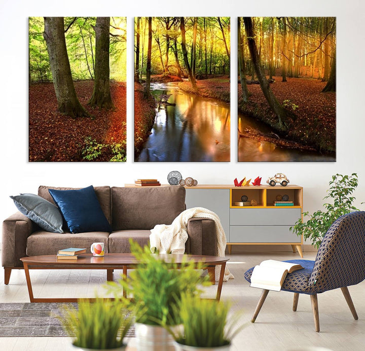 Wall Art Landscape Canvas Print Small River Inside Colorful Forest